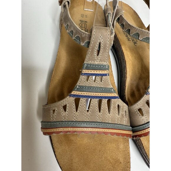 Naot Size 40 9 Leather Ankle Strap Sandals Odelia Tribal Design Beige - Picture 3 of 10